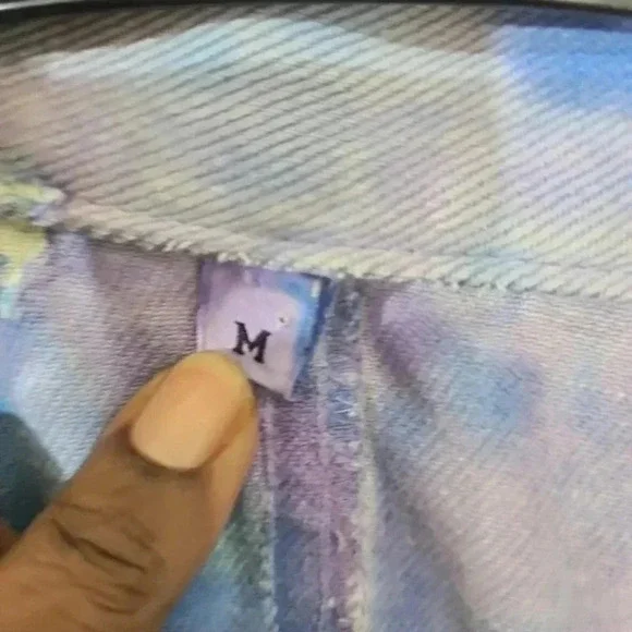 Vintage Fringe Denim Cropped Tie-Dye Jacket - Size Medium - Picture 9 of 13